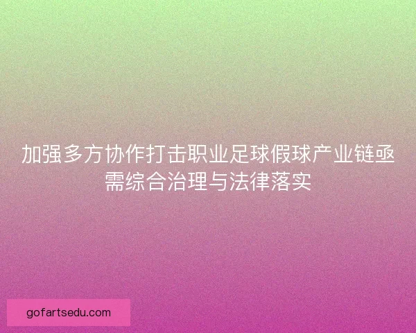 加强多方协作打击职业足球假球产业链亟需综合治理与法律落实