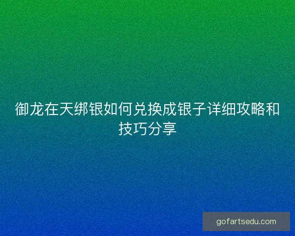 御龙在天绑银如何兑换成银子详细攻略和技巧分享