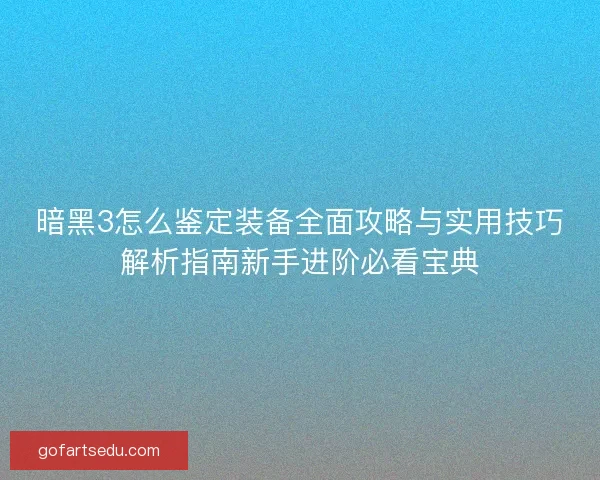 暗黑3怎么鉴定装备全面攻略与实用技巧解析指南新手进阶必看宝典